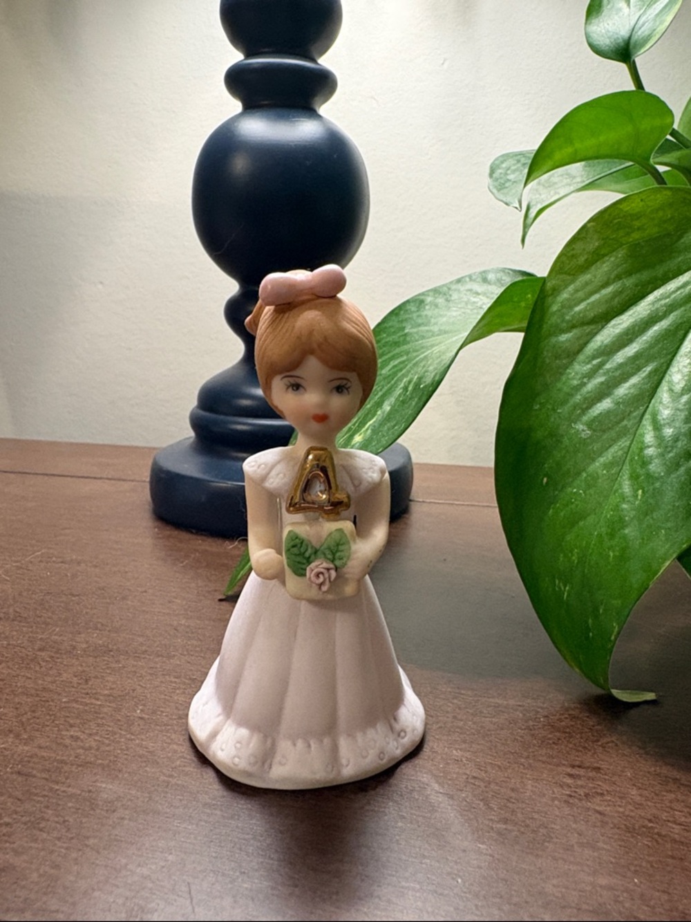 Porcelain Girl Figurine light purple dress, Pink Bow age 4
